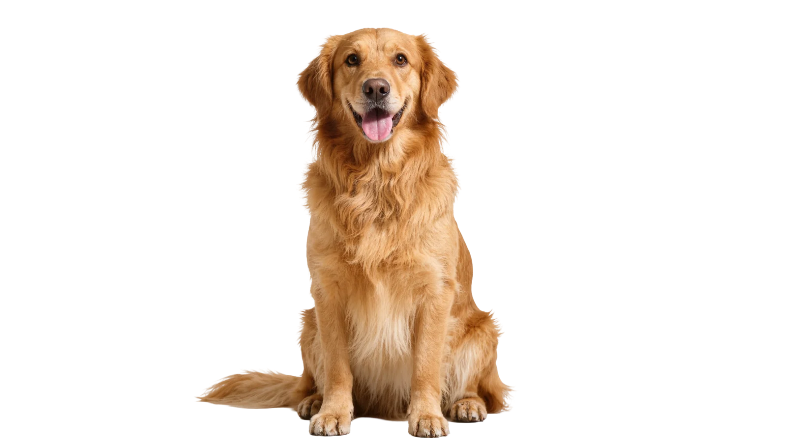 おすわりをしてこちらを見ている犬